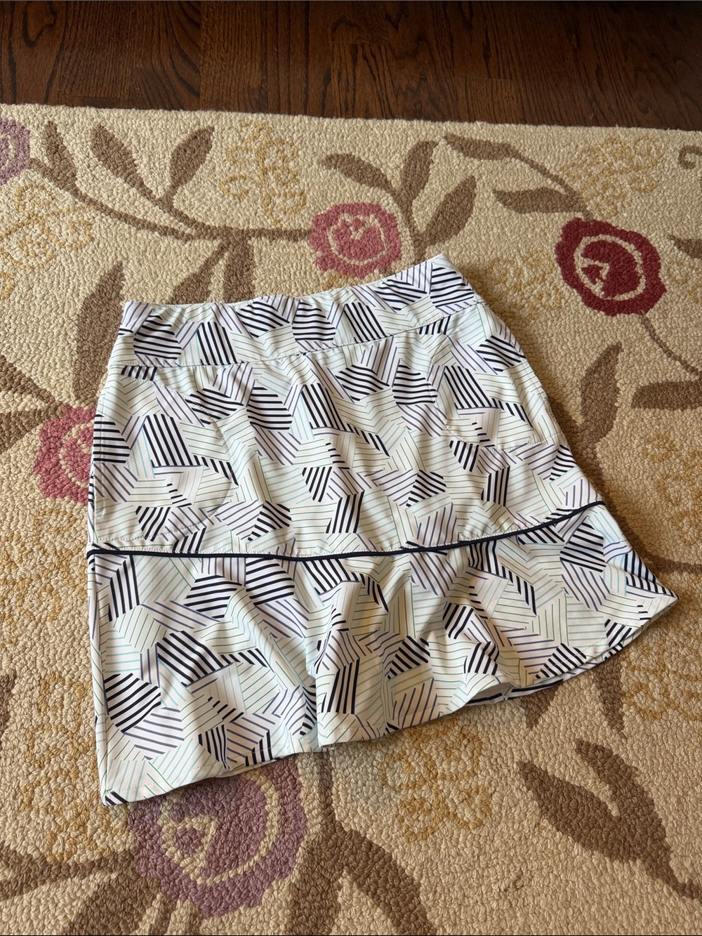 Fairway & Greene White Mini Skirt with Navy Geometric Print